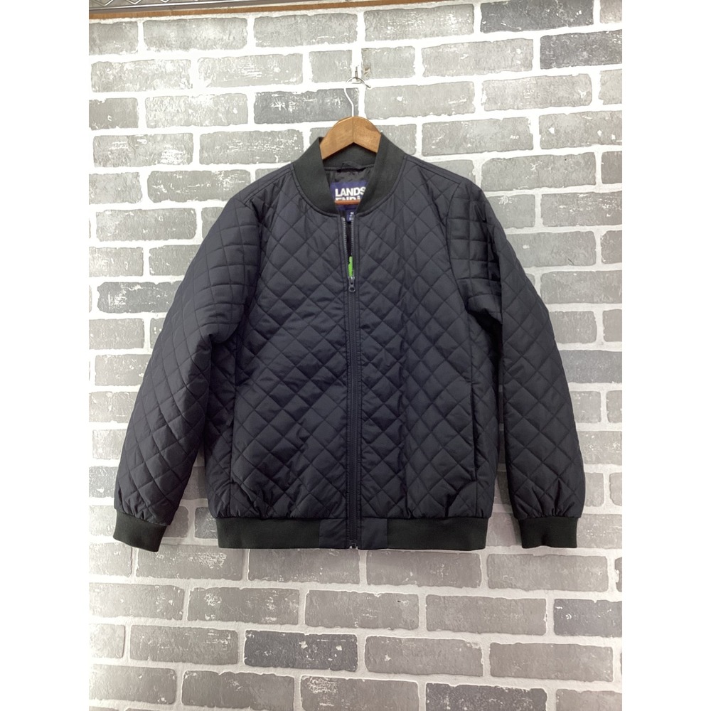 Lands End Black Quilted Bomber Jacket Full Zip Insulated Womens Medium 10-12